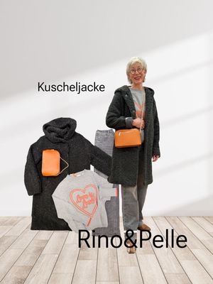 Kuschelmantel deep iron RINOundPELLE, Pullover grey flame THE SHIRT PROJECT, Colette grey RED BUTTON, Lederbag ITALIEN