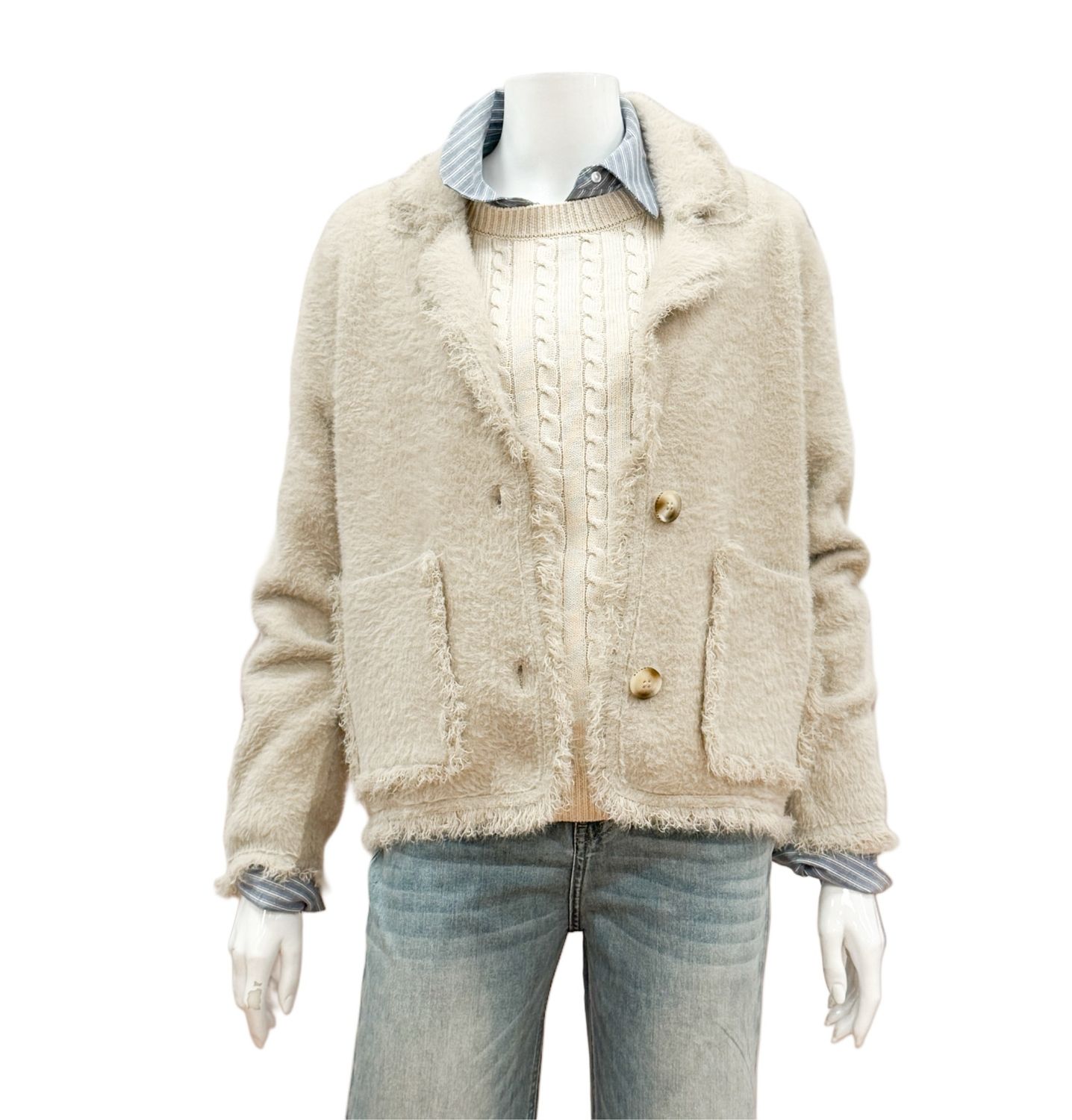 SENA Kuschelblazer mit Fransen stone RINO&PELLE