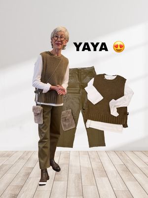 YAYA Pullunder mit Seitenschnallen, Lederimitat-Hose, Bluseshirt, Teddy-Handybag