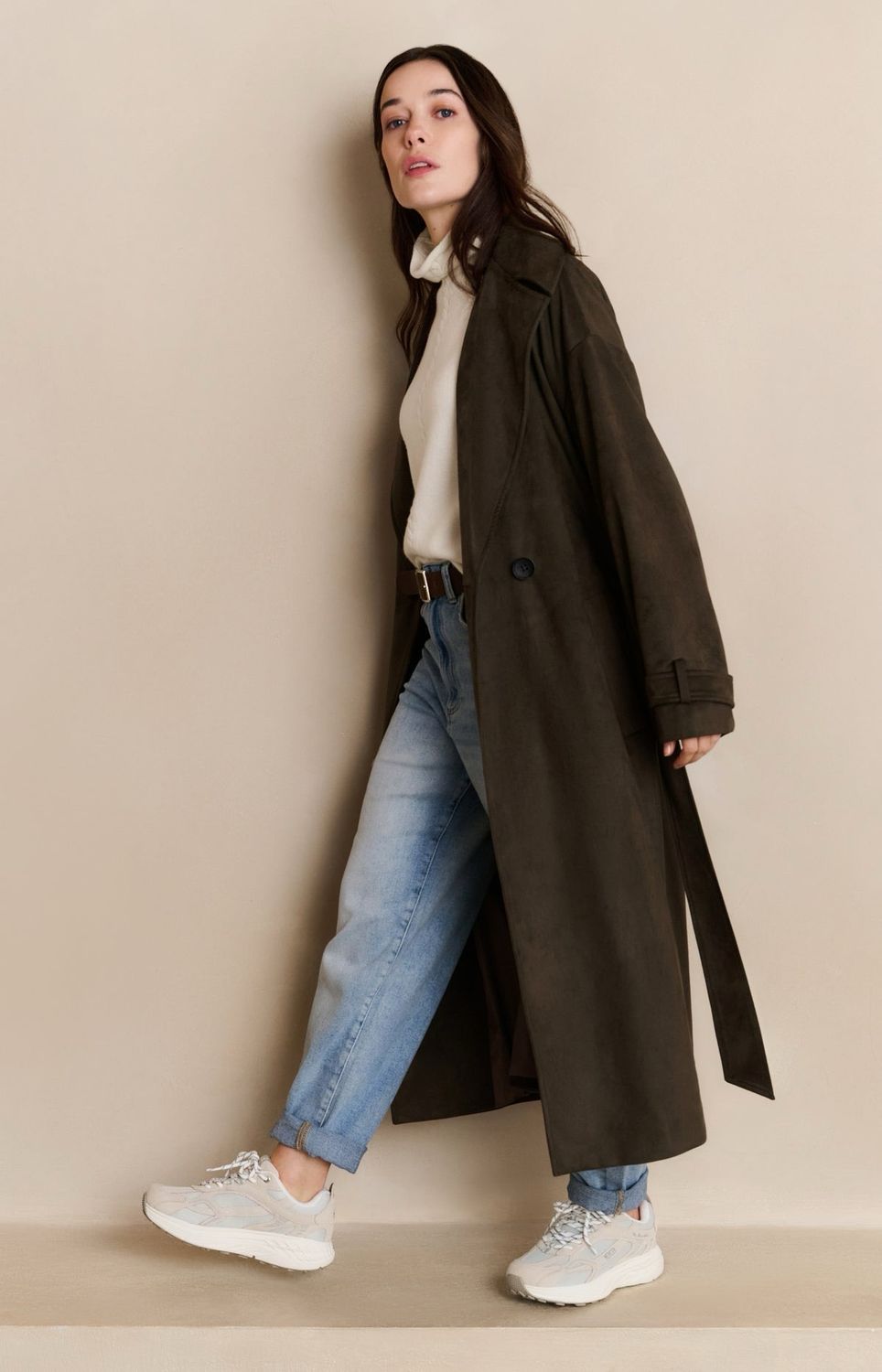 02-019019-99017 Mantel aus weichem Velourslederimitat  brown YAYA