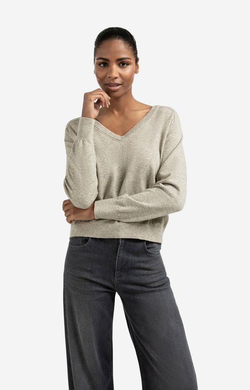 01-000494-99018 brownish grey Pullover mit V und Rückenknopfleiste YAYA 01-000494-99018 brownish grey Pullover mit V und Rückenknopfleiste YAYA