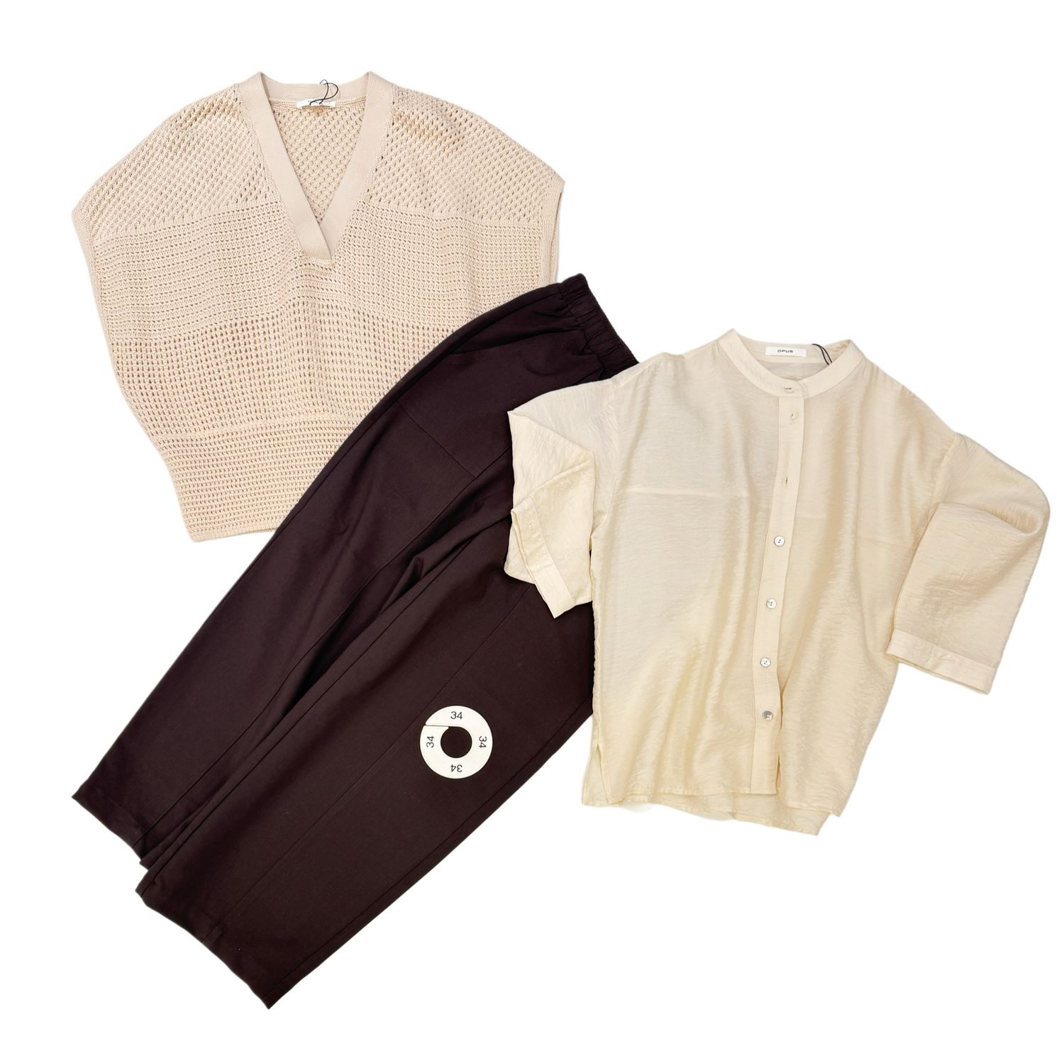 OPUS BOX GR.34/1 Pullunder ecru, Bluse ecru,Hose choco-Preis 150€ Wert über 210€ Paypal, keine Retoure