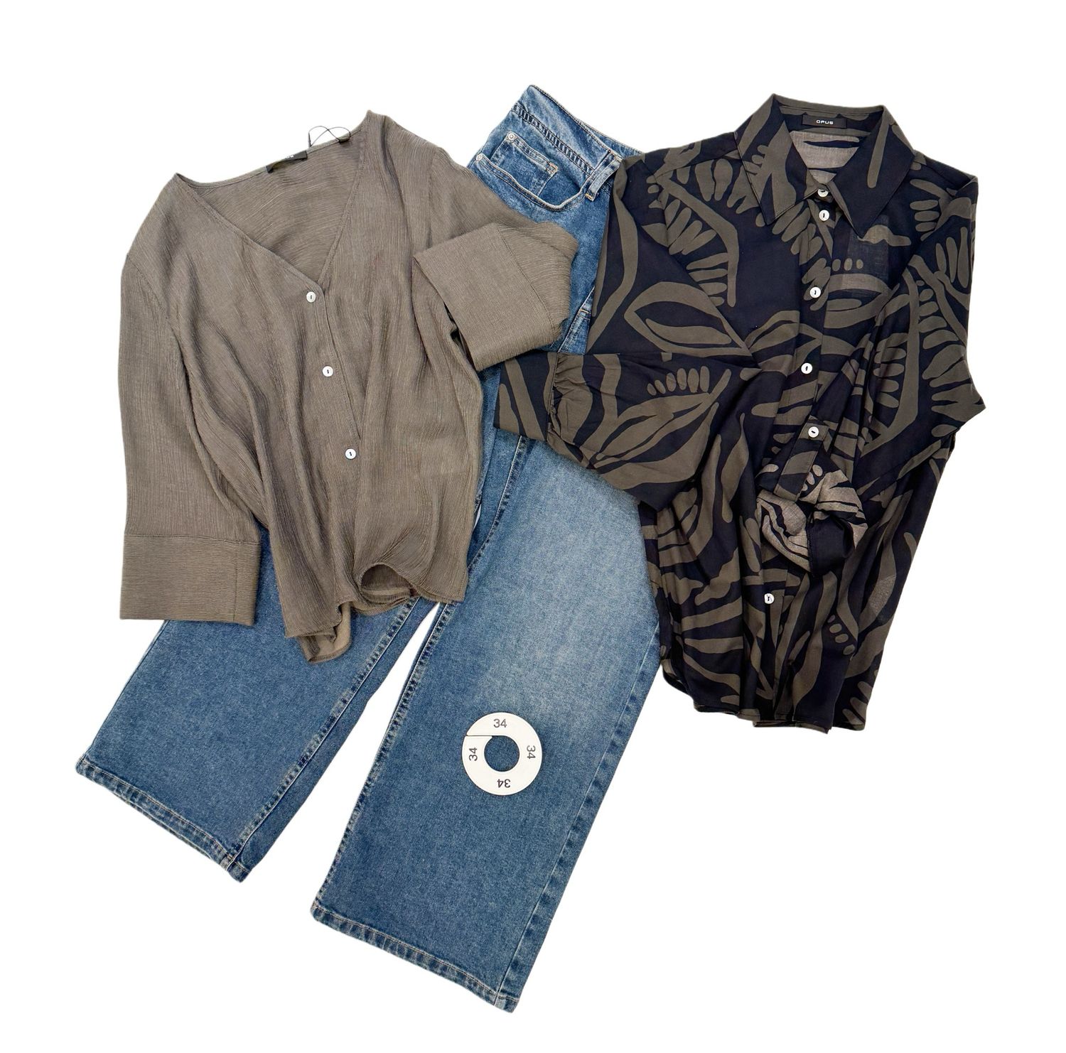 OPUS BOX Gr.34/2 Bluse khaki, Bluse khaki black, Jeansculotte-Preis 150€- Wert über 210€ - Paypal-keine Retoure