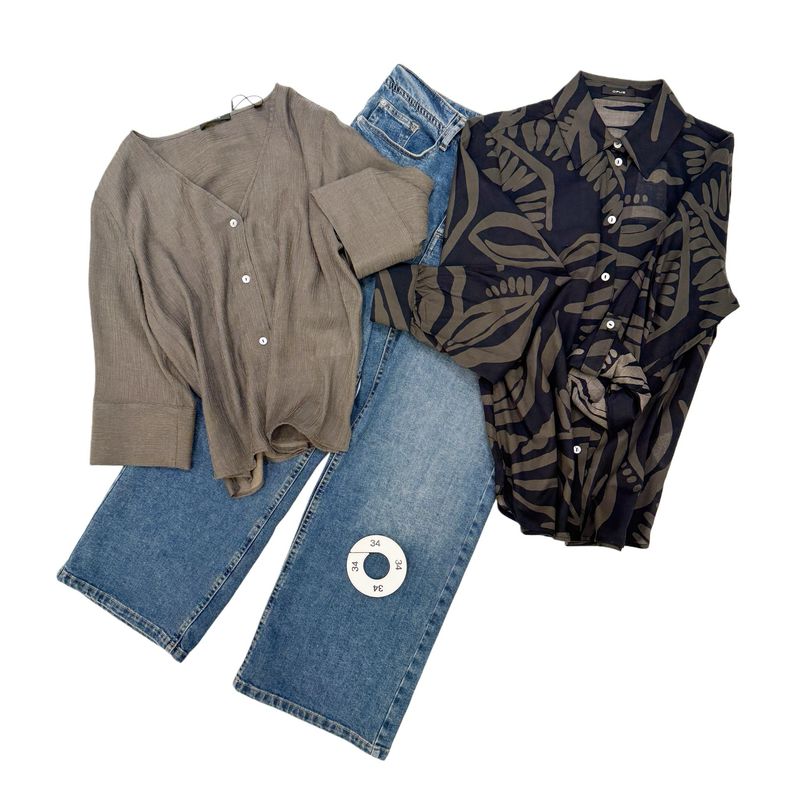 OPUS BOX Gr.34/2 Bluse khaki, Bluse khaki black, Jeansculotte-Preis 150€- Wert über 210€ - Paypal-keine Retoure