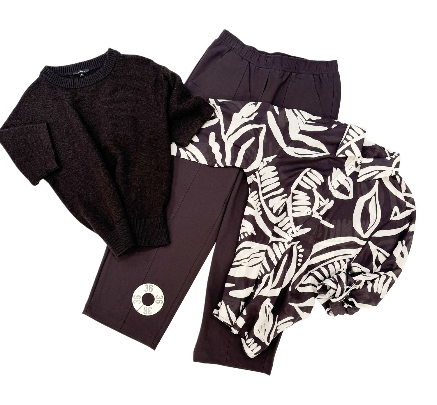 OPUS BOX Gr.36/1  Bluse ecru choco, Pullover choco, Hose choco-Preis 150€-Wert über 210€-Paypal-keine Retoure