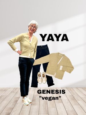 YAYA Cardigan mit Kontrast - Tessy denim Rib jog RED BUTTON, vegane Sneaker GENESIS