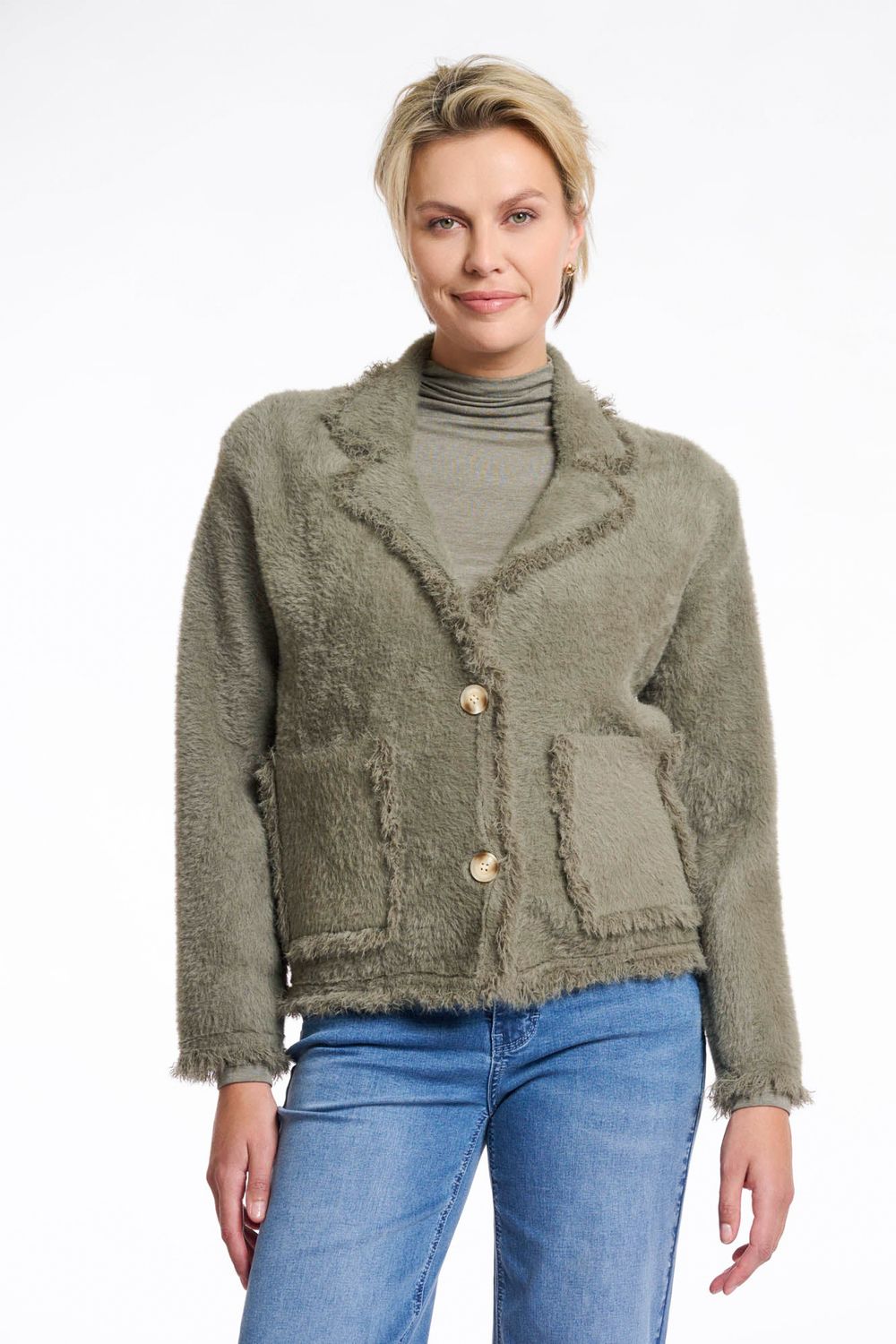 SENA Kuschelblazer mit Fransen ash green RINO&PELLE
