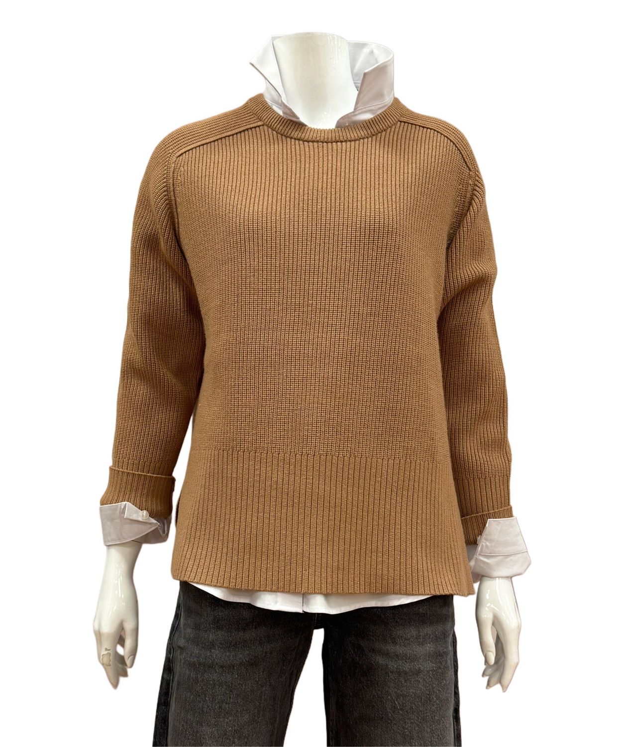 legerer RippPullover in warmem Camel Farbton