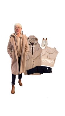 Two in One Teddymantel FRIEDA und FREDDIES, Strickhoodie " OPTIMIST" THE SHIRT PROJECT, Anke Jeans dark blue BLUE MONKEY, Wildledersneaker BABOUCHE