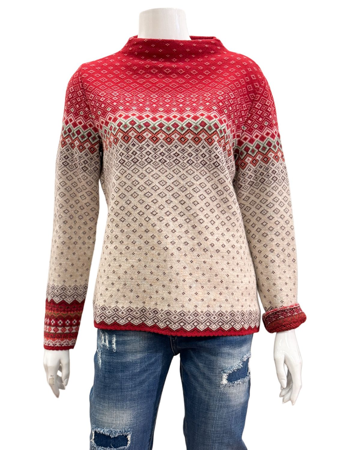 125516-0886 Jaquardpullover natur rot bunt  DUNQUE