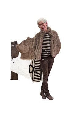 FAKE FUR Jacke RINO und PELLE, Stripe Pullover moro MARTA DU CHATEAU, Slim Jeans brown gemustert, Schluppenbluse offwhite RED BUTTON