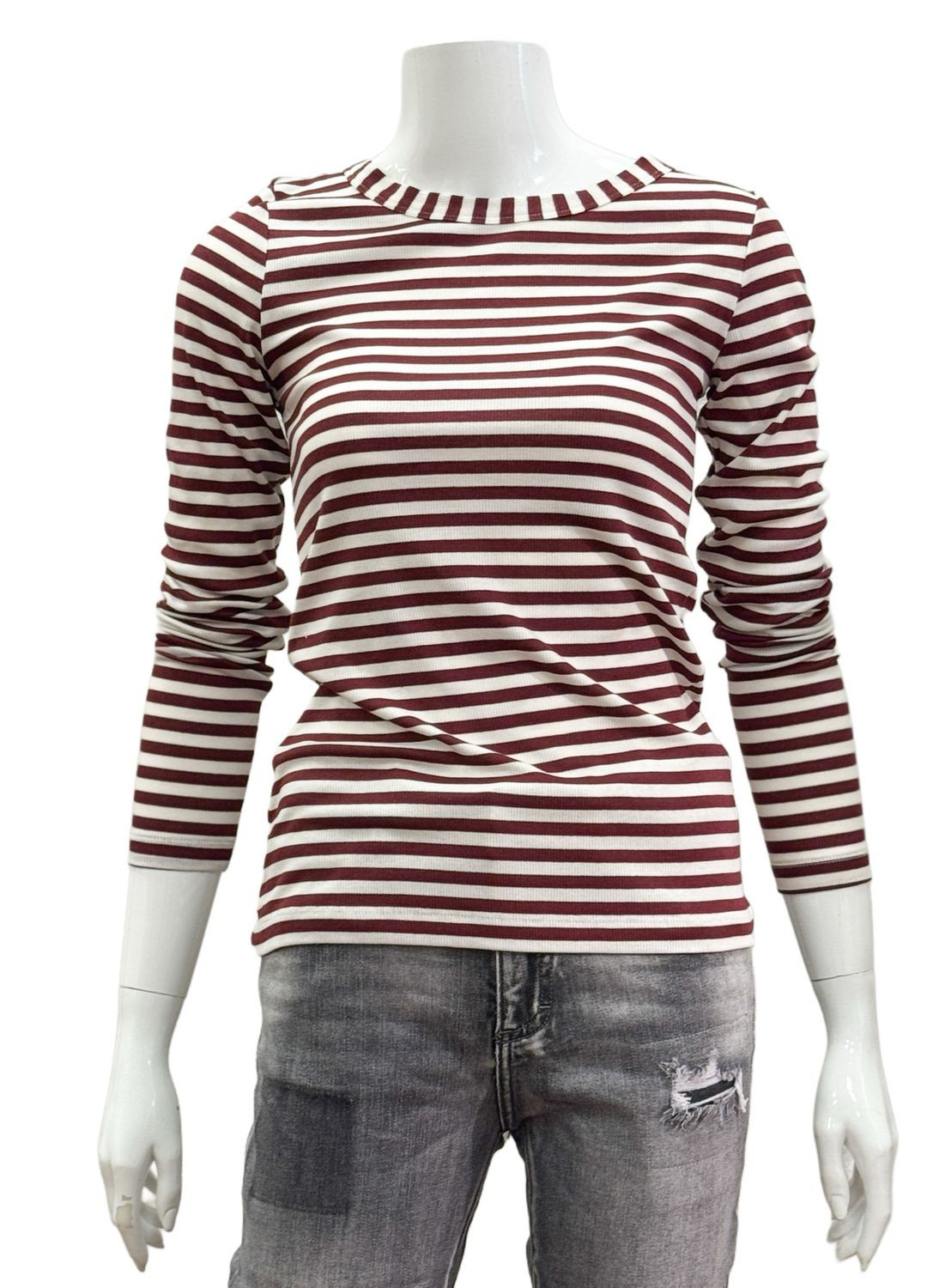 51212 Ripp- Basicshirt bordeaux/ivory gestreift THE SHIRT PROJECT