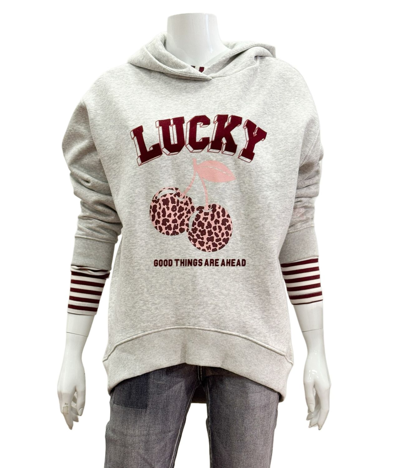 51225 Hoodie light grey / bordeaux THE SHIRT PROJECT