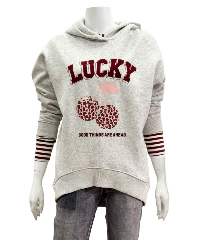 51225 Hoodie light grey / bordeaux THE SHIRT PROJECT