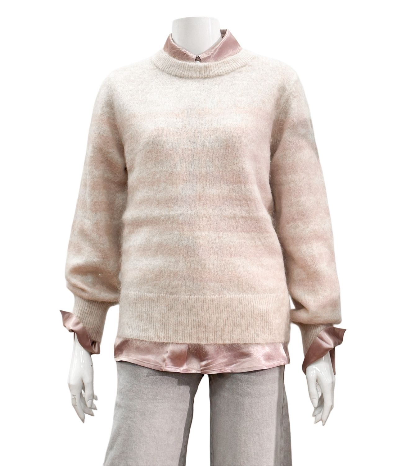 01-000539-510 kuscheliger Pullover zartem Streifen shadow grey pink YAYA