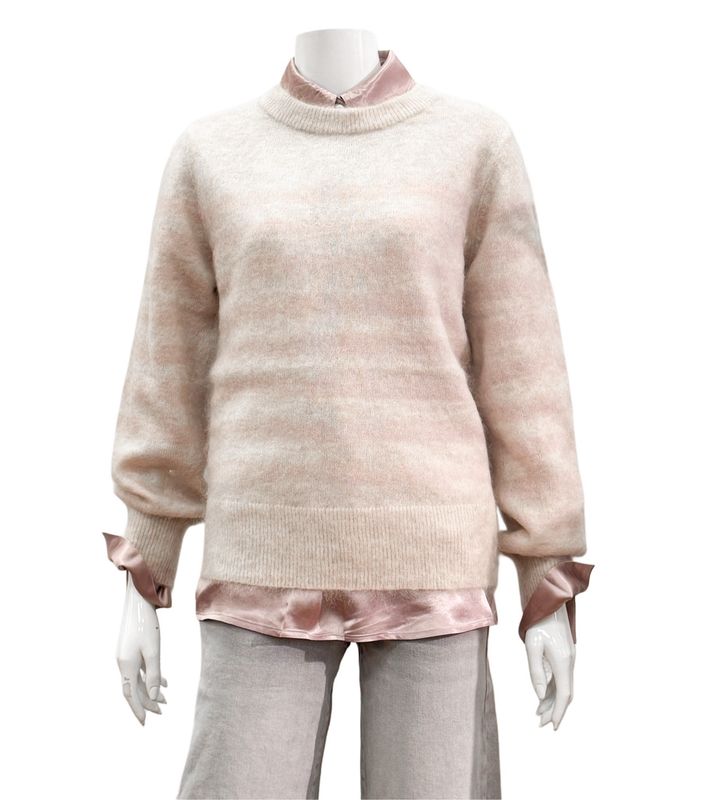 01-000539-510 kuscheliger Pullover zartem Streifen shadow grey pink YAYA