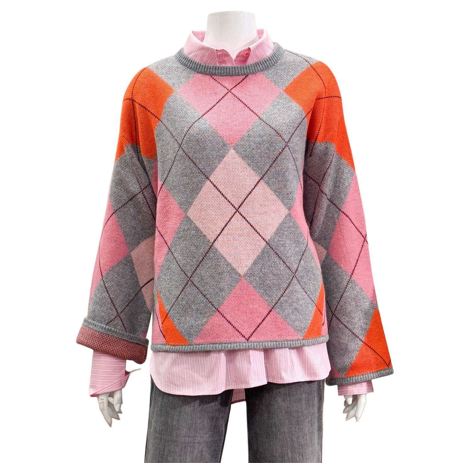 51249 grey pink orange rose Pullover im Burberry Style THE SHIRT PROJECT- oversized