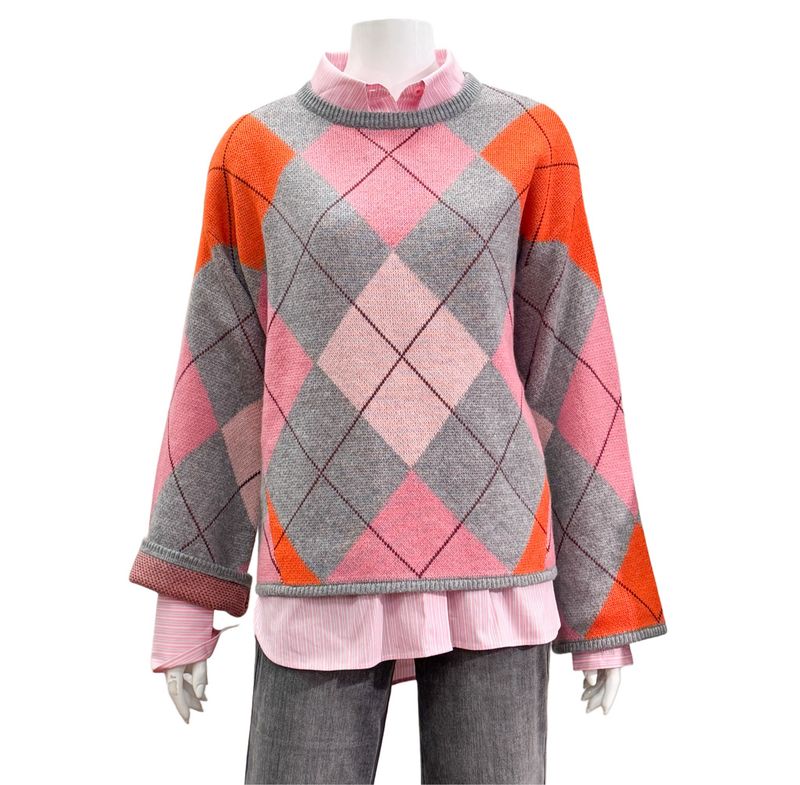 51249 grey pink orange rose Pullover im Burberry Style THE SHIRT PROJECT- oversized