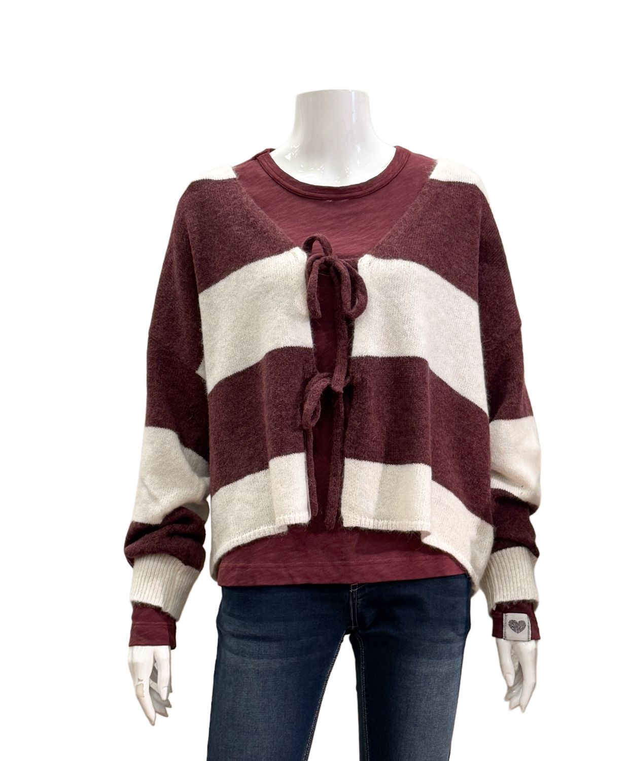 51259 Cardigan zum Binden bordeaux milk stripes THE SHIRT PROJECT 51259 Cardigan zum Binden bordeaux milk stripes THE SHIRT PROJECT