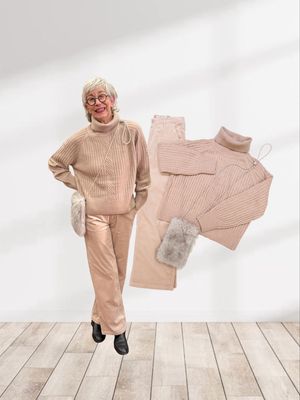 Rollkragenpullover rose YAYA, Cordhose wide leg TIMEZONE, flauschige Bag grey YAYA