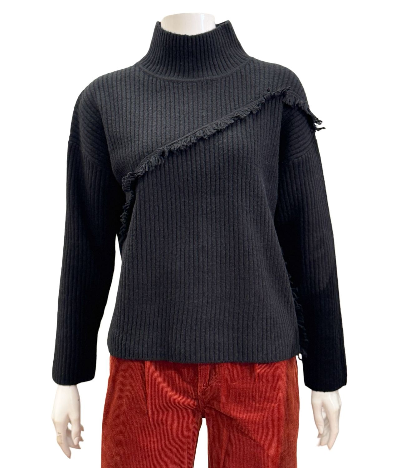 FRINGE black Mock Neck Pullover TIMEZONE FRINGE black Mock Neck Pullover TIMEZONE