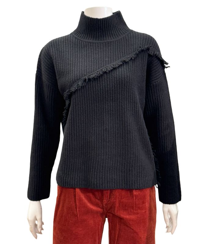 FRINGE black Mock Neck Pullover TIMEZONE FRINGE black Mock Neck Pullover TIMEZONE