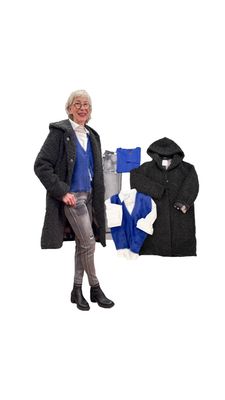 ROYAL Kuschelweste und Basicshirt BLOOMINGS, Kapuzenmantel RINOundPELLE, Basicbluse weiß EMILY VAN DEN BERGH, Jeans grey BLUE MONKEY