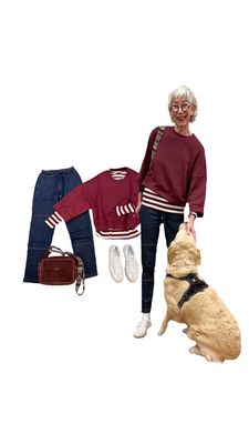 Modalsweater bordeaux THE SHIRT PROJEKT, You one Pant denim YOU TOO, Basic Rippshirt bordeaux MARTA DU CHATEAU, Sneaker weiß BABOUCHE, Wildlederbag bordaux ACCESSOIRES