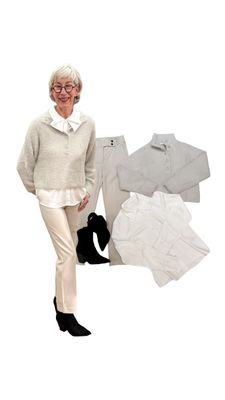 Kuschelpullover , Bluse weiß, Busyhose YAYA Veloursleder-Stiefelette black MARTA DU CHATEAU