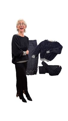 Spitzenrock black, Spitzenshirt black, Kuschelcardigan black, Kuschelpullover black, Stripe Shirt black white alles MARTA DU CHATEAU