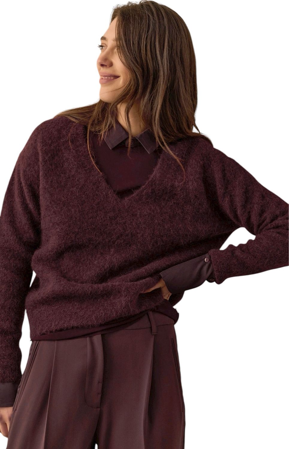 01-000536-91619 dark purple weicher Pullover mit V Ausschnitt YAYA 01-000536-91619 dark purple weicher Pullover mit V Ausschnitt YAYA