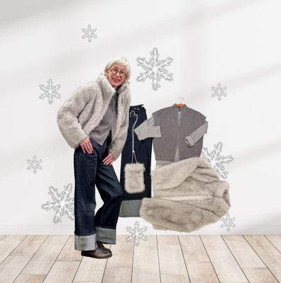 Weste ohne Arm taupe grey mel. - Shirt - Jeans wide leg - Fake Fur Jacke, Bag alles YAYA