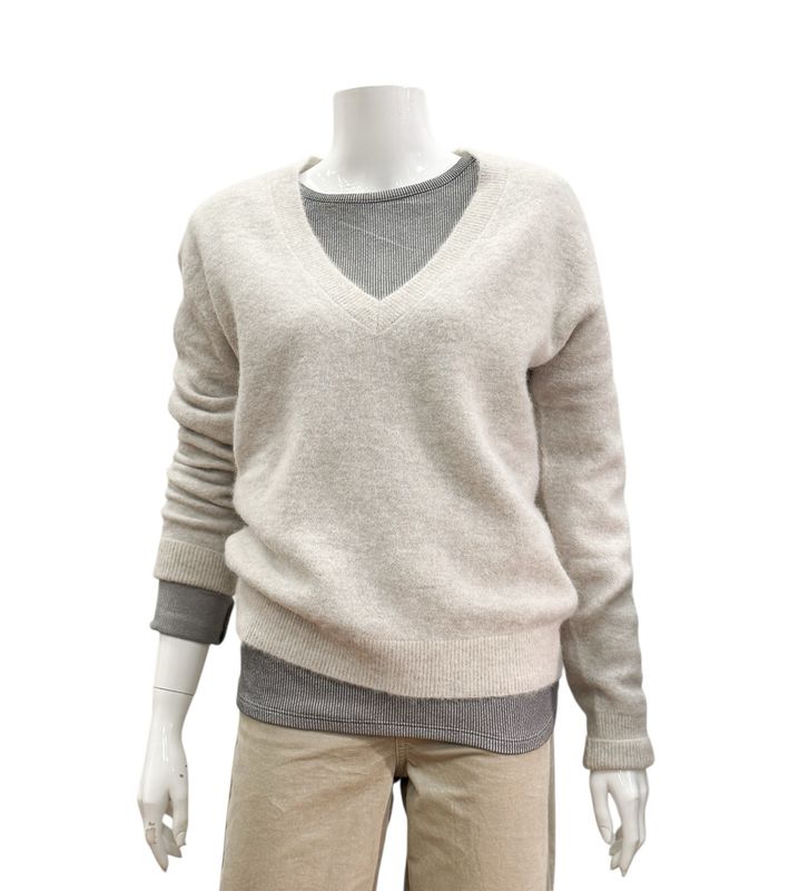 01-000536-99031cloud grey weicher Pullover mit V Ausschnitt YAYA