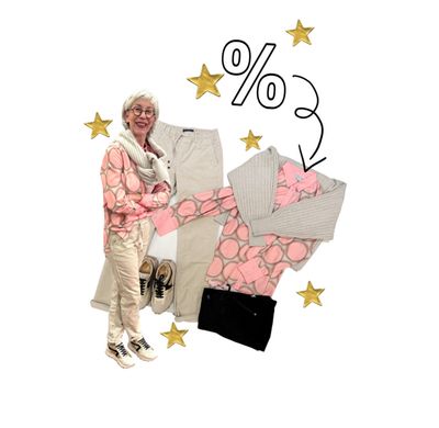 Bluse REDUZIERT EMILY VAN DEN BERG, Tessy Cord stone und schwarz RED BUTTON, Pullover YAYA, Sneaker BABOUCHE