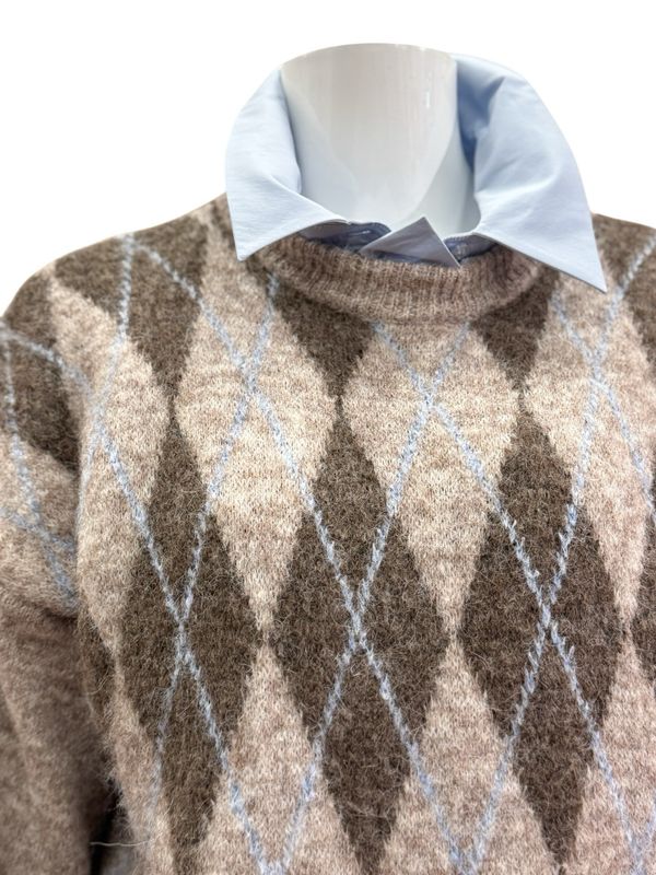 82171 Rhombenpullover beige bleu MARTA DU CHATEAU 82171 Rhombenpullover beige bleu MARTA DU CHATEAU