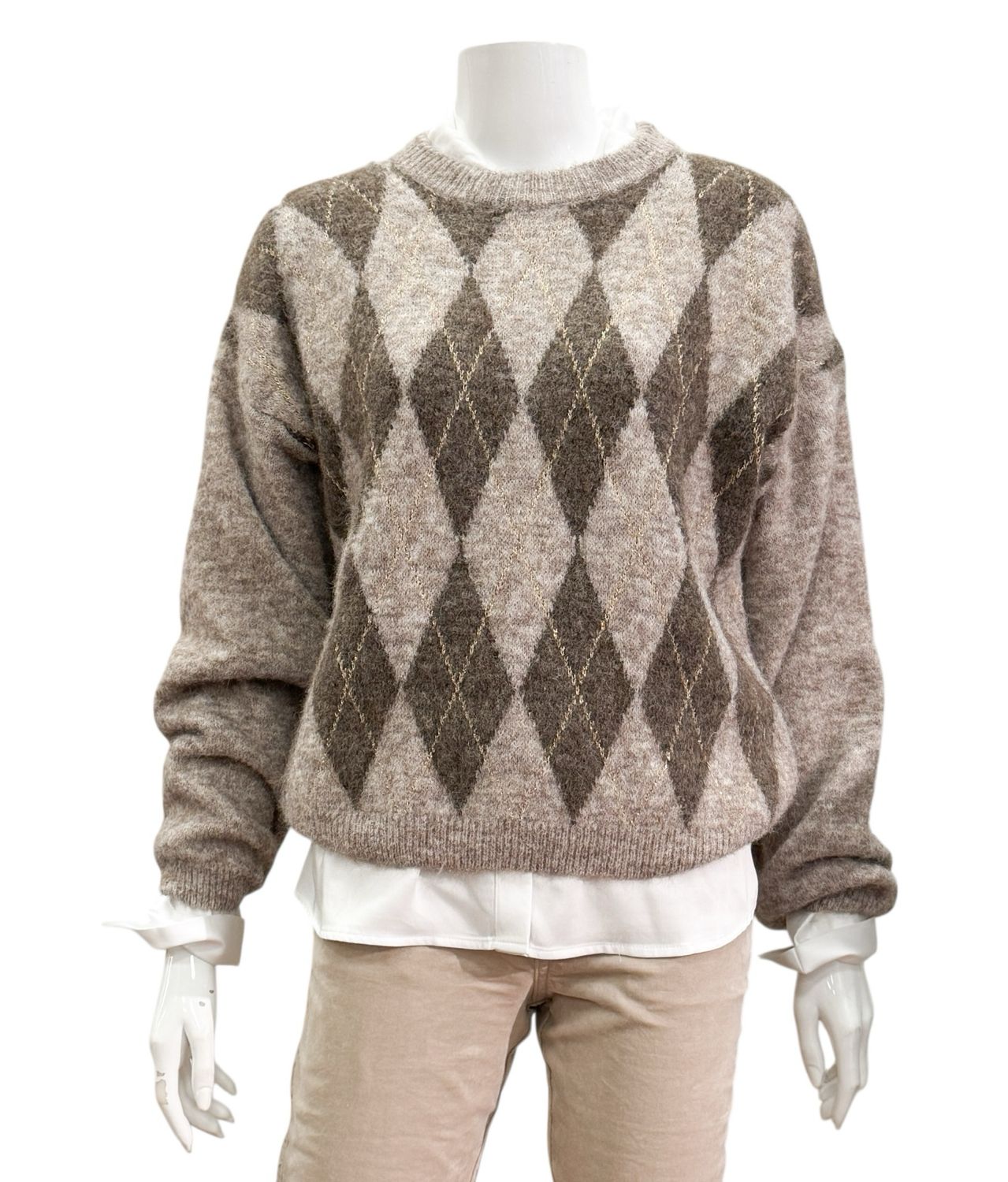 82171 Rhombenpullover beige gold MARTA DU CHATEAU 82171 Rhombenpullover beige gold MARTA DU CHATEAU