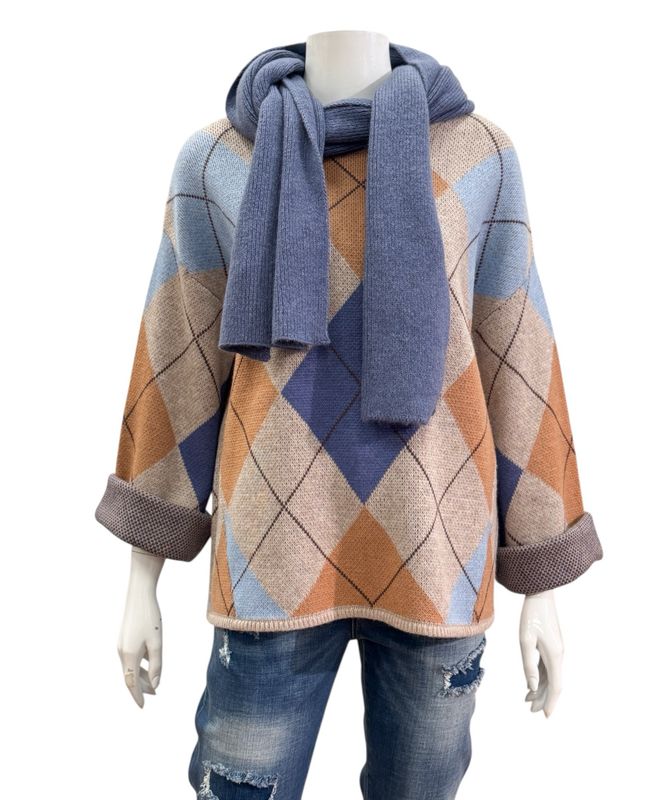 51249 sand braun blau Pullover im Burberry Style THE SHIRT PROJECT- oversized 51249 sand braun blau Pullover im Burberry Style THE SHIRT PROJECT- oversized