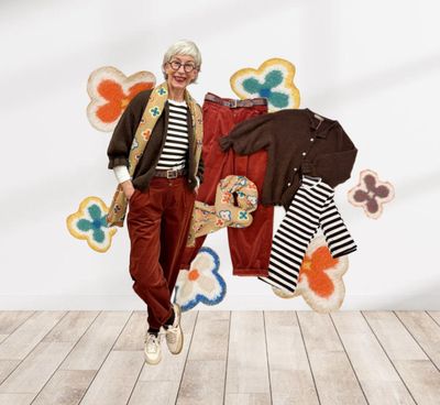 Strickcardigan choco und Ripp Stripeshirt moro weiß MARTA DU CHATEAU, Cord Barrel henna TIMEZONE, Schal ACCESSOIRES