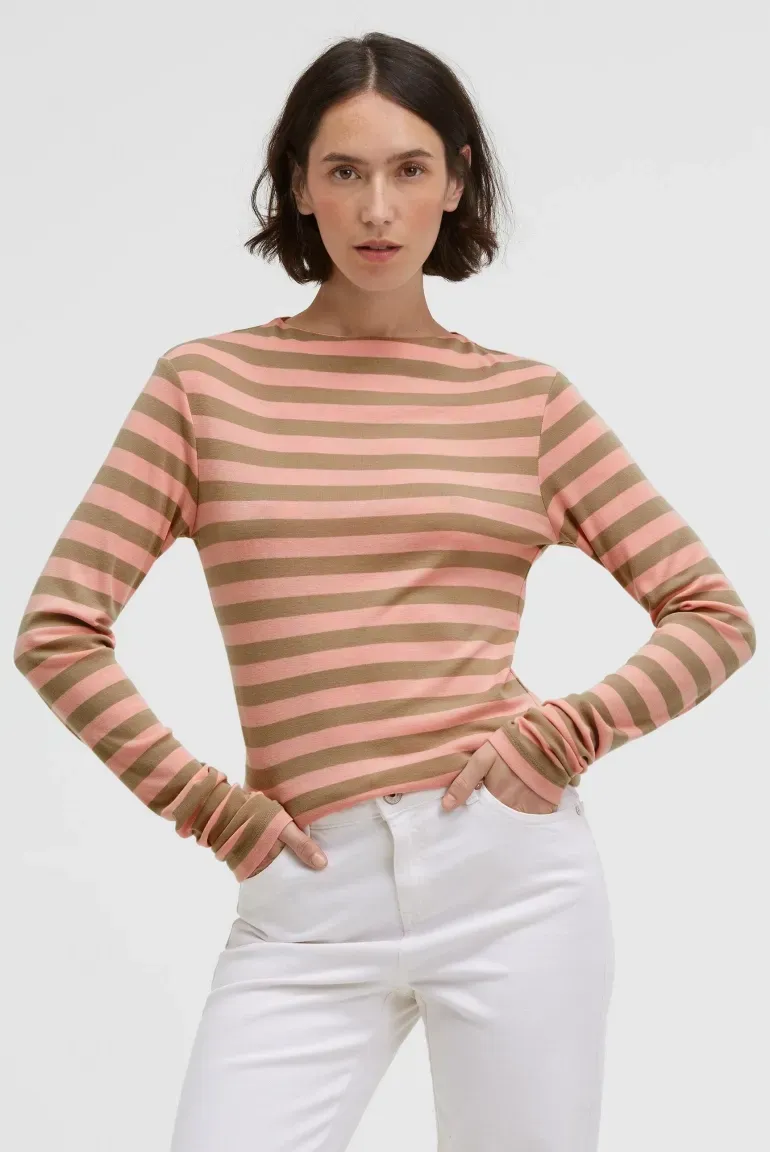 SE2509-3944-21 Gestreiftes Longsleeve mit schmalem Mock-Kragen peach nectar SENSES THE LABEL