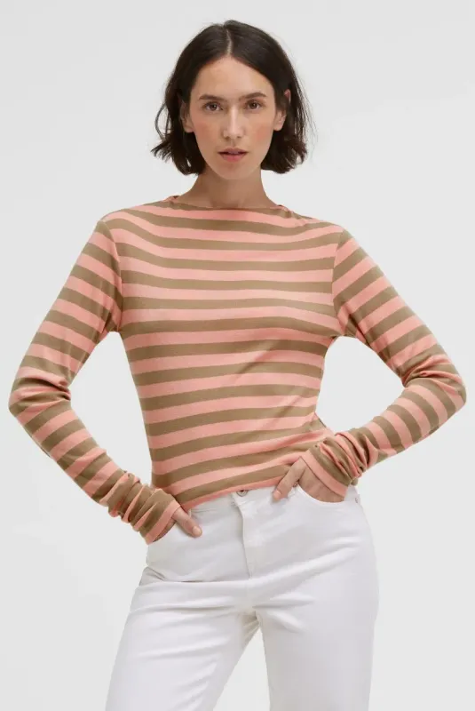 SE2509-3944-21 Gestreiftes Longsleeve mit schmalem Mock-Kragen peach nectar SENSES THE LABEL