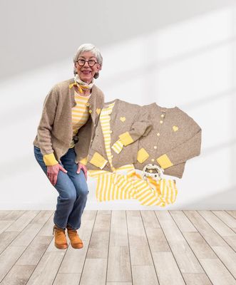 Strickcardigan gelb fango Herz - Stripe Shirt gelb milk - Tuch gelb gemustert MARTA DU CHATEAU