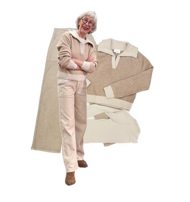 Kragenpullover oxford tan, Rippshirt 2 Farben , Cargohose YAYA