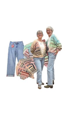 bunter Strickcardigan in 14 Farben - Jeans mit roten Nähten BODY TOUCH, Shirt weiß FRIEDA und FREDDIES