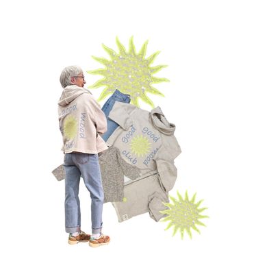 Sweatjacke mir Rückenstickerei THE SHIRT PROJECT, Pullover BLOOMINGS, Jeans BODY TOUCH, Sneaker reduziert GENESIS