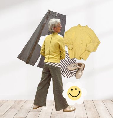 Pullover mit Rückenknopfleiste und Gürtel YAYA,Stripeshirt und Shirt mit Spitze weiß MARTA DU CHATEAU, Stripe Jeans braun BODY TOUCH, Sneaker reduziert BABOUCHE