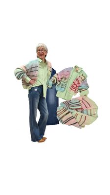 Wide leg Jeans BLUE MONKEY, Stripebluse green rose THE SHIRT PROJEKT, bunter Grobstrickcardigan BODY TOUCH