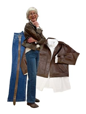 Lammlederjacke RINOundPELLE, Colette Jeans RED BUTTON, Bluse weiß YAYA, Gürtel YAYA