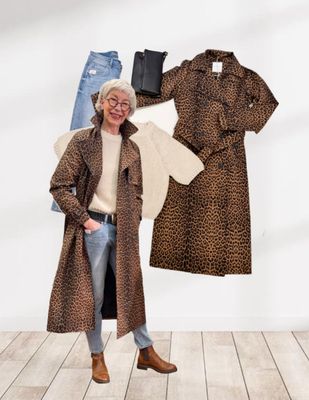 Leotrench RINOundPELLE, Grobstrickpullover YAYA, Spitzenshirt MARTA, Anklejeans BLUE MONKEY, Lederbag ITALIEN- ACCESSOIRES