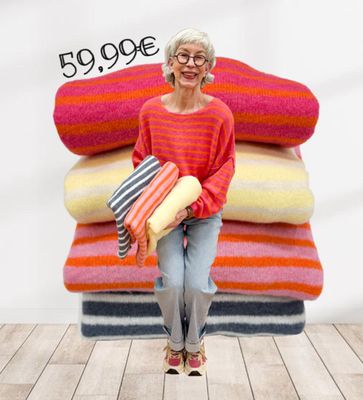 kuscheliger Stripepullover in 4 Farben, Jeans, Blousonjacken pink und gelb alles BODY TOUCH, Sneaker GENESIS