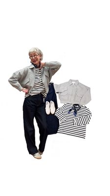 Sweatjacke YAYA, Stripeshirt & Nickituch oder Stripeshirt ohne Nickituch RED BUTTON, Wide Leg Jeans YAYA, Sneaker weiß BABOUCHE